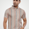 Vertical Stripes Woven Knit Polo T-Shirt - Print 1