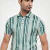 Vertical Stripes Woven Knit Polo T-Shirt - Print 7